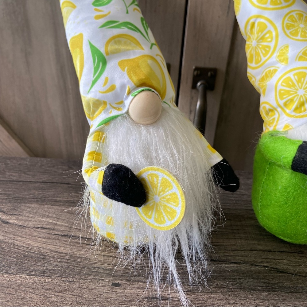 Gnome Plush Decor Spring Lemons Gingham Yellow Green Set of 3 Summer - Picture 6 of 7